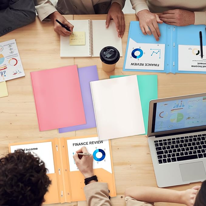 ViVin 12 Pack Heaty Duty Plastic Folders, 2 Pocket Poly File Plastics Folders with 3-Prong Fasteners, Pastel Color Plastic Folder for Letter Size Sheet, School Folder Kids Folder (Light Purple)