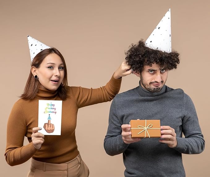 UUEFKTN Naughty Middle Finger Birthday Card, Funny Birthday Cards Gift for Husband Wife Boyfriend Girlfriend's Birthday, Inappropriate Birthday Card for Men Women Him Her