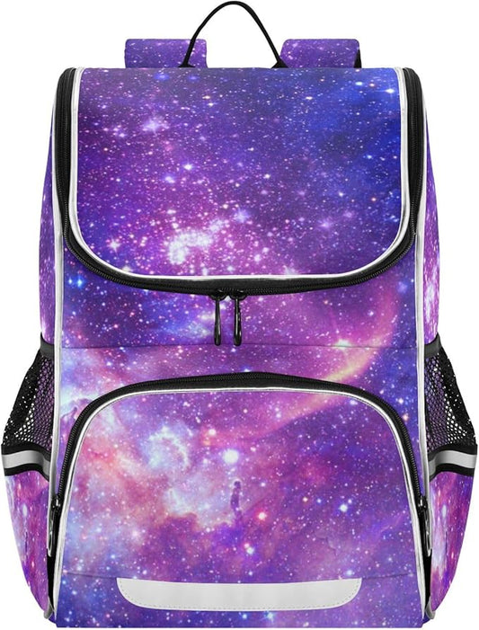 Galaxy Backpack with Reflective Strip for Kids Boys Girls Elementary School Bag Removable Chest Strap
