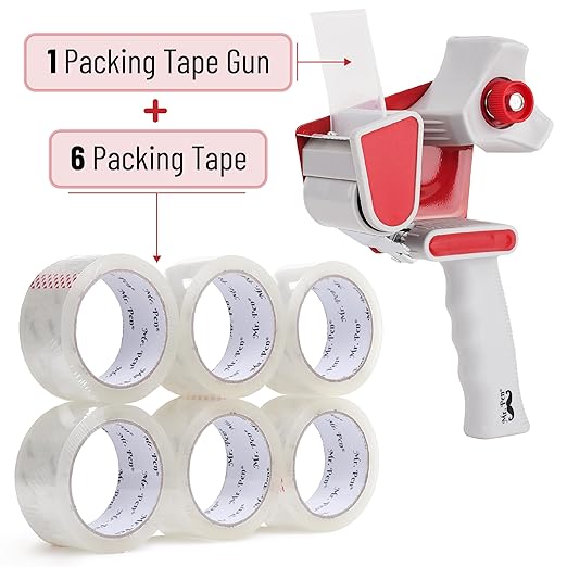 Mr. Pen- Packing Tapes, 1.88" Wide, 60 Yard, 6 Pack with 1 Dispenser Gun, 2 inch, Heavy Duty Packing Tape with Dispenser, Packaging Tape, Clear Packing Tape Gun for Packing Boxes, Moving Tape