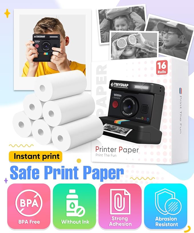 16 Rolls Instant Print Camera for Kids Refill Print Paper,HD Printing Thermal Print Paper Set Portable Refill Print Paper