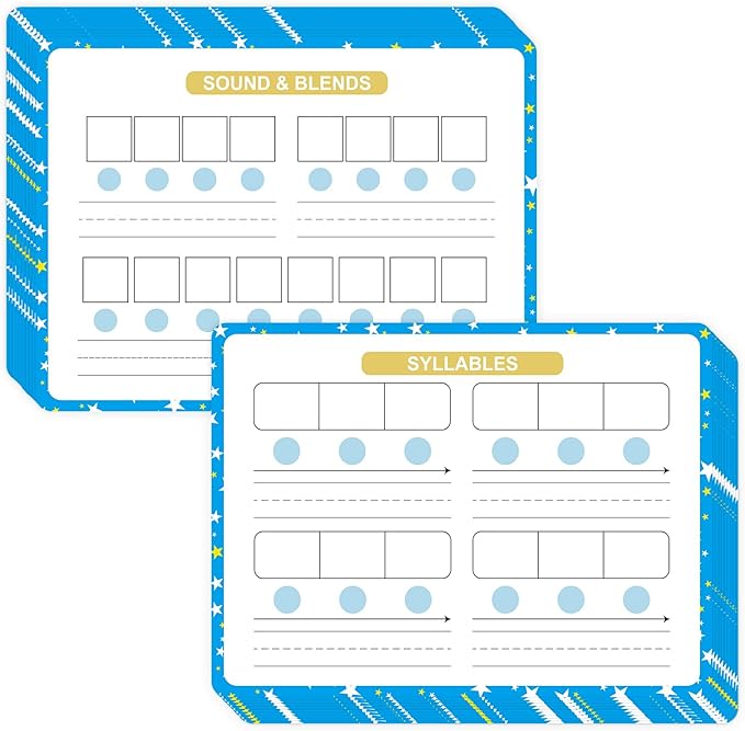 Sounds & Blends Dry Erase Sheets for Phonics Learning, Syllable & Letter Practice for Homeschool and Classroom Use, Ideal for Teachers and Students, Pack of 10, 9”x12”