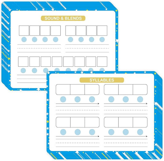 Sounds & Blends Dry Erase Sheets for Phonics Learning, Syllable & Letter Practice for Homeschool and Classroom Use, Ideal for Teachers and Students, Pack of 10, 9”x12”