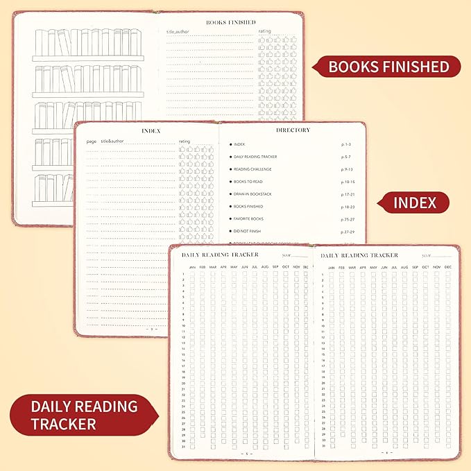 Reading Journal Book Lovers Gifts Book Journal Hardcover Leather For Readers Review and Track Your Reading (121 Book Reviews, Dark Red)