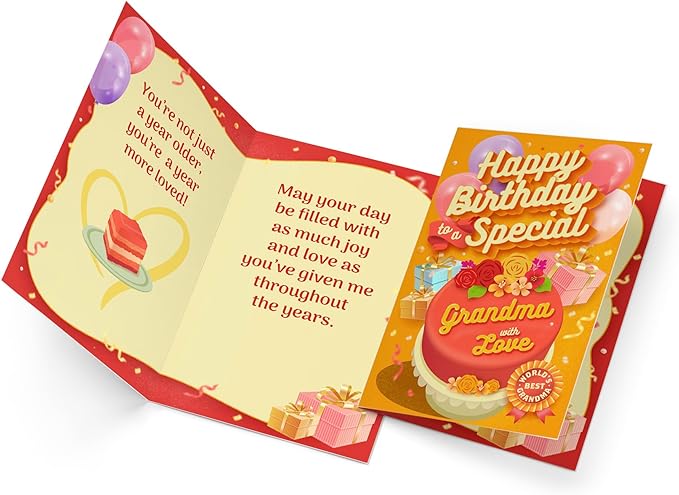 Prime Greetings Grandma Birthday Card, Made in America, Eco-Friendly, Thick Card Stock with Premium Envelope 5in x 7.75in, Packaged in Protective Mailer