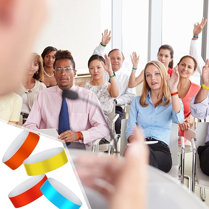 Epakh 600 Pcs Paper Wristbands Neon Wrist Bands Waterproof Handbands for Events Lightweight Concert Wristbands Neon Colored Adhesive Wrist Band for Party