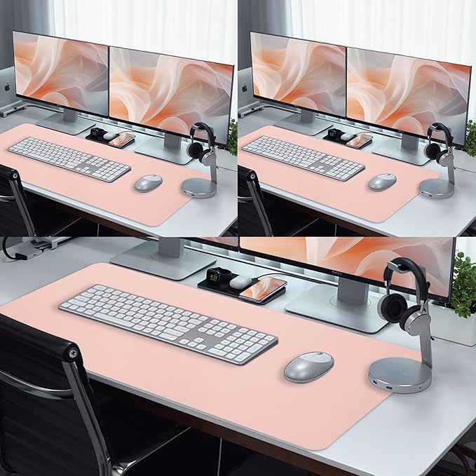 Bloss Pink Desk Mat, Waterproof Non-Slip Leather Desk Pad, Large Mouse pad, Computer Mat for Desk, Pink Desk Accessories Easy Clean for Office/Home(35.4×15.7 Inches)