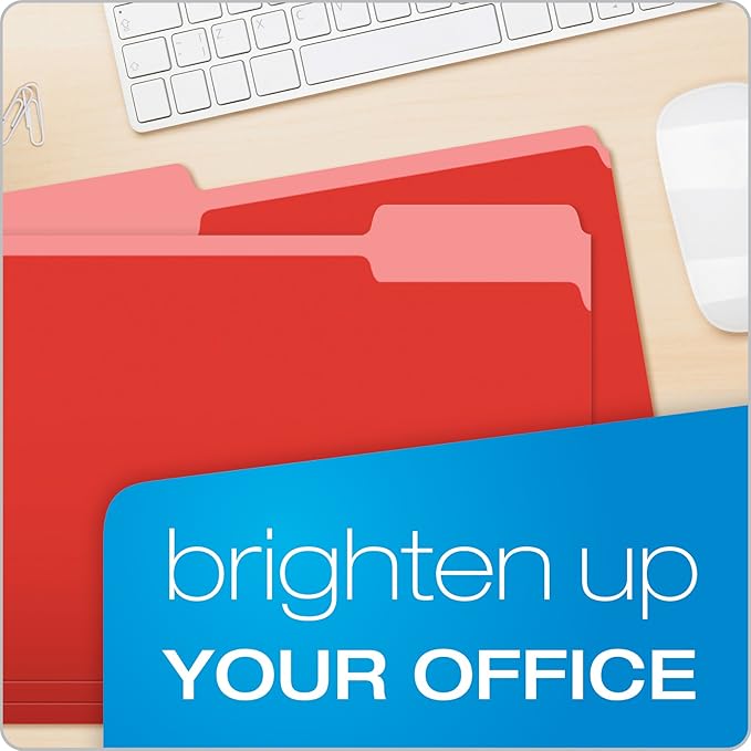 Pendaflex Two-Tone Color File Folders, Letter Size, Red, 1/3 Cut, 100 per box (152 1/3 RED)