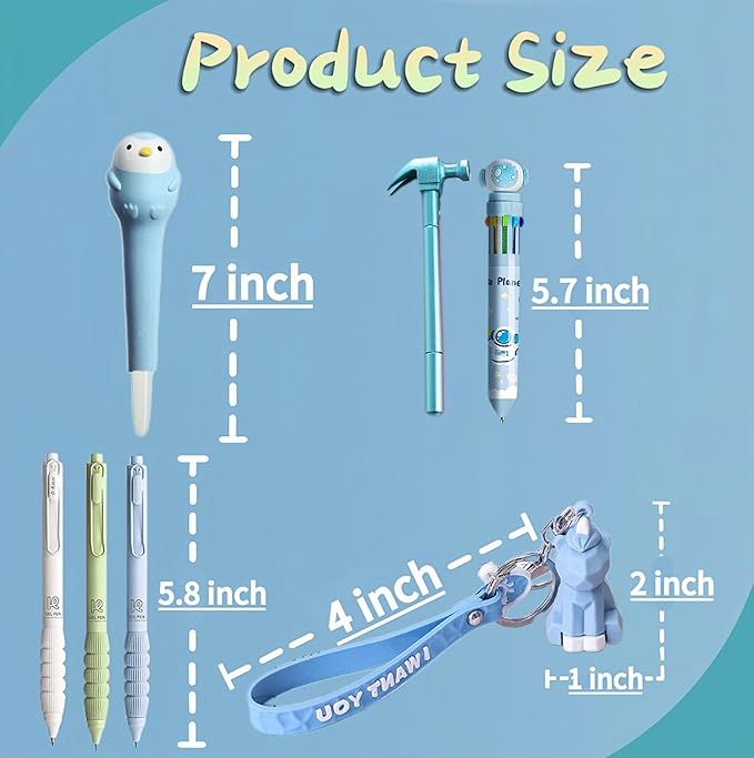 6pcs Kawaii Pens with 1 Cute Keychain Great gift for Boys Stress Relief Pen Cartoon Ballpoint Pen for Office Back to School Supplies Students Gift