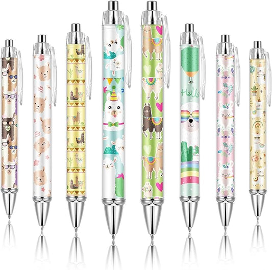 Ireer 8 Pcs Ballpoint Pens for Women 1.00 mm Cute Black Ink Fancy Pens Fine Point Smooth Writing for Journaling Aesthetic Office Supplies(Llama)