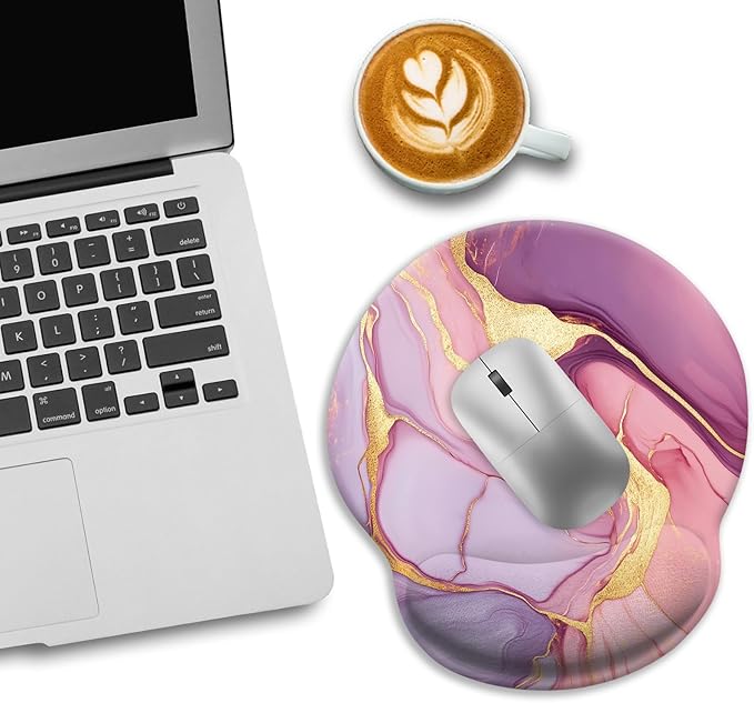 Pink Marble Ergonomic Mouse Pad with Wrist Rest, Gaming Mousepad Wrist Support with Non-Slip Pain Relief PU Base, Comfortable Computer Mouse Pads for Desk, Cute Office Desk Accessories Decor