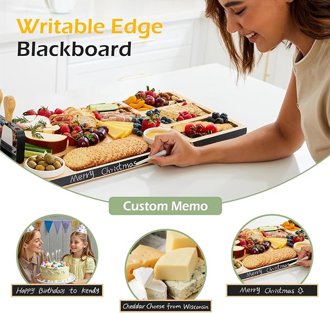 Charcuterie Board Gift Set: Large Bamboo Cheese Board with Chalkboard Edge & Forks - Ideal for Housewarming, Weddings, Bridal Showers, and Unique Gifts for Mom