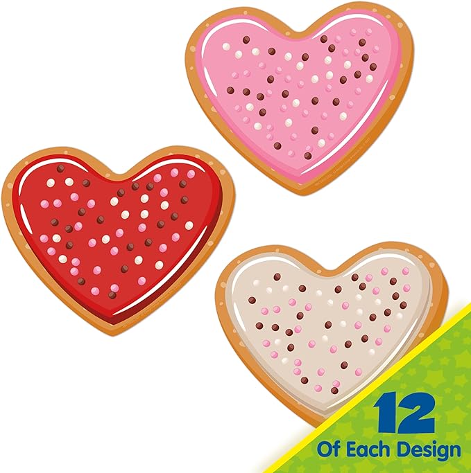 Eureka Valentine's Day Cookies Paper Cut-Out Classroom Decorations for Teachers, 36 Pieces