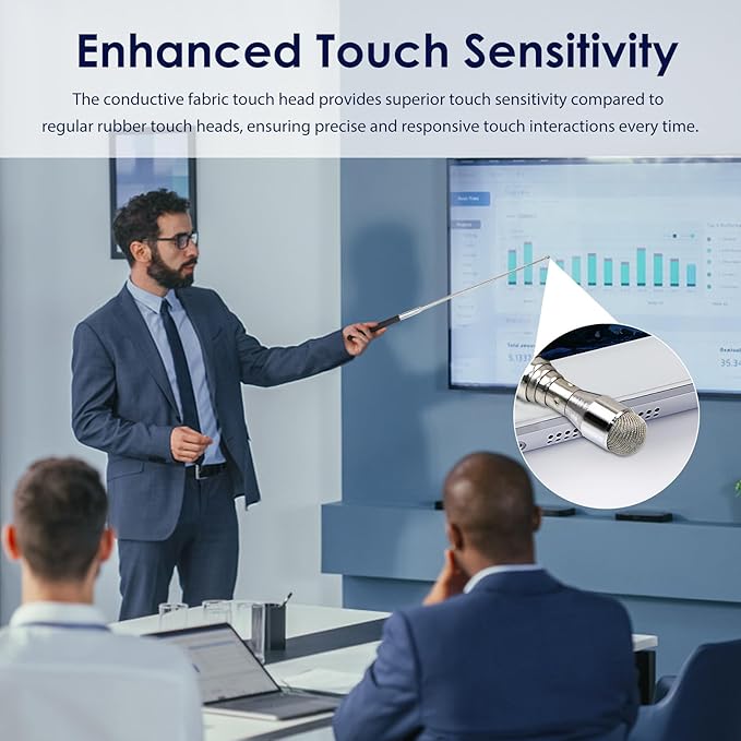 Retractable Teacher Pointer 𝟑𝟗.𝟓'', Pointer Stick with 𝗦𝘁𝘆𝗹𝘂𝘀 Smooth Sensitive Tablet Pen Stylus Pen, Teacher Coach Presenter Pointer Black
