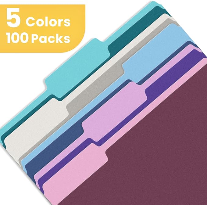 SUNEE File Folders Letter Size Vintage Colors, 100 Pack Manilla Folders 8.5 x 11 1/3-Cut Tabs, Colored File Folders Office Home School for Documents Files Paper