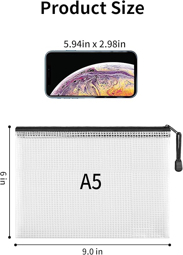 JARLINK 20 Pack Zipper Mesh Document Pouch, 6x9 Inch/A5, Plastic Water-Resistant File Bags, for School Office Supplies, Cosmetics Travel Storage, Assorted Color