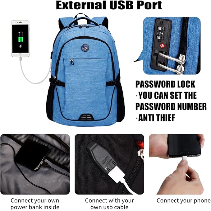 SHRRADOO Travel Laptop Backpack, Business Anti Theft Slim Durable Laptops Backpack with USB Charging Port, College High School Computer Bag Gift for Men Women Fits 16.3 Inch Notebook