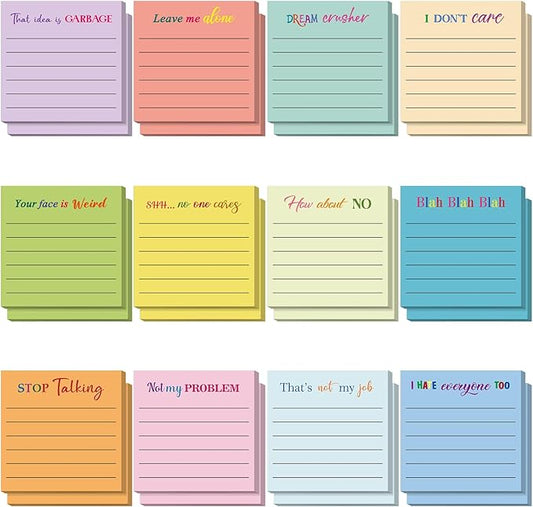 Yinder 24 Pcs Inspirational Sticky Notes with Lines Cute Motivational Sticky Notes Pad Employee Appreciation Gifts Bulk for Teacher Nurse Coworkers Office Supplies 3 x 3''(Light Color,Funny)