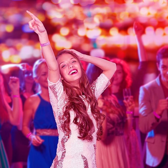 Henoyso 600 Pcs Saturday Paper Wristbands Event Wristbands Paper Bracelets Wristbands Numbered Waterproof Party Wristbands for Events Day of The Week(Rose Red)