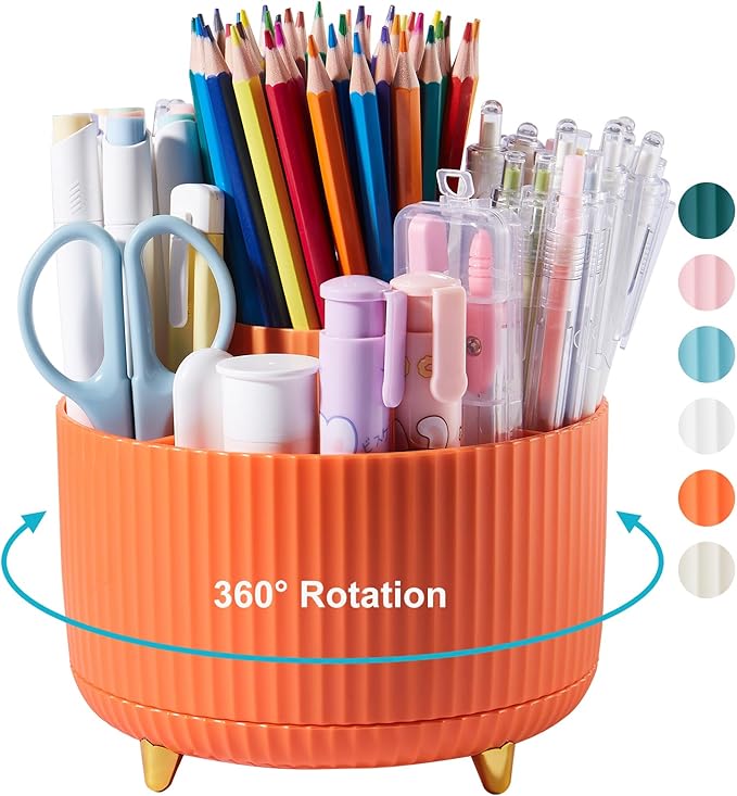 Pencil Pen Holder for Desk, 5 Slots Pencil Organizer Makeup Brush Holder Pen Organizer Pencil Holder for Desk Marker Organizer Office Supplies Organizers for Home Office Art Supply Orange