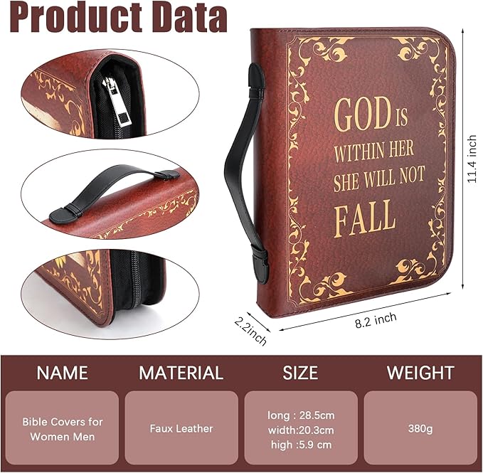 Bible Cover, Bible Covers Case for Women Men, Bible Case Bag, Large Book Carrying Case, Faux Leather Book Protector Case Fits Book 11.4X 8.2X 2.2 Inch, Teachers' Day Bible Accessories Gift