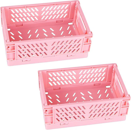 Tixill 2-Pack Mini Foldable Plastic Baskets for Organizing and Storage, Collapsible Storage Crate for Home Kitchen Bedroom Bathroom Office (9.8x6.5x3.8, Pink)
