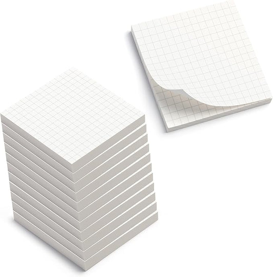 Sticky Notes Graph Paper 12pk | 3x3 Inch Small Self Stick Notepads for Desk and School Supplies
