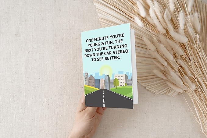 One Minute Your Young and Fun Greeting Card - Funny Getting Older Happy Birthday Card Gift Idea for Men Women Him Her - Hilarious Old and Senile Sarcastic Joke Present for Mom Dad Grandma Grandpa