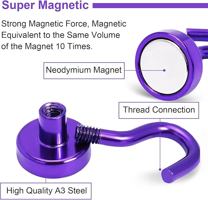 DIYMAG Magnetic Hooks, 30Lbs Strong Heavy Duty Cruise Magnet S-Hooks for Classroom, Fridge, Hanging, Cabins, Grill, Kitchen, Garage, Workplace and Office etc, (15 Pack-Purple)