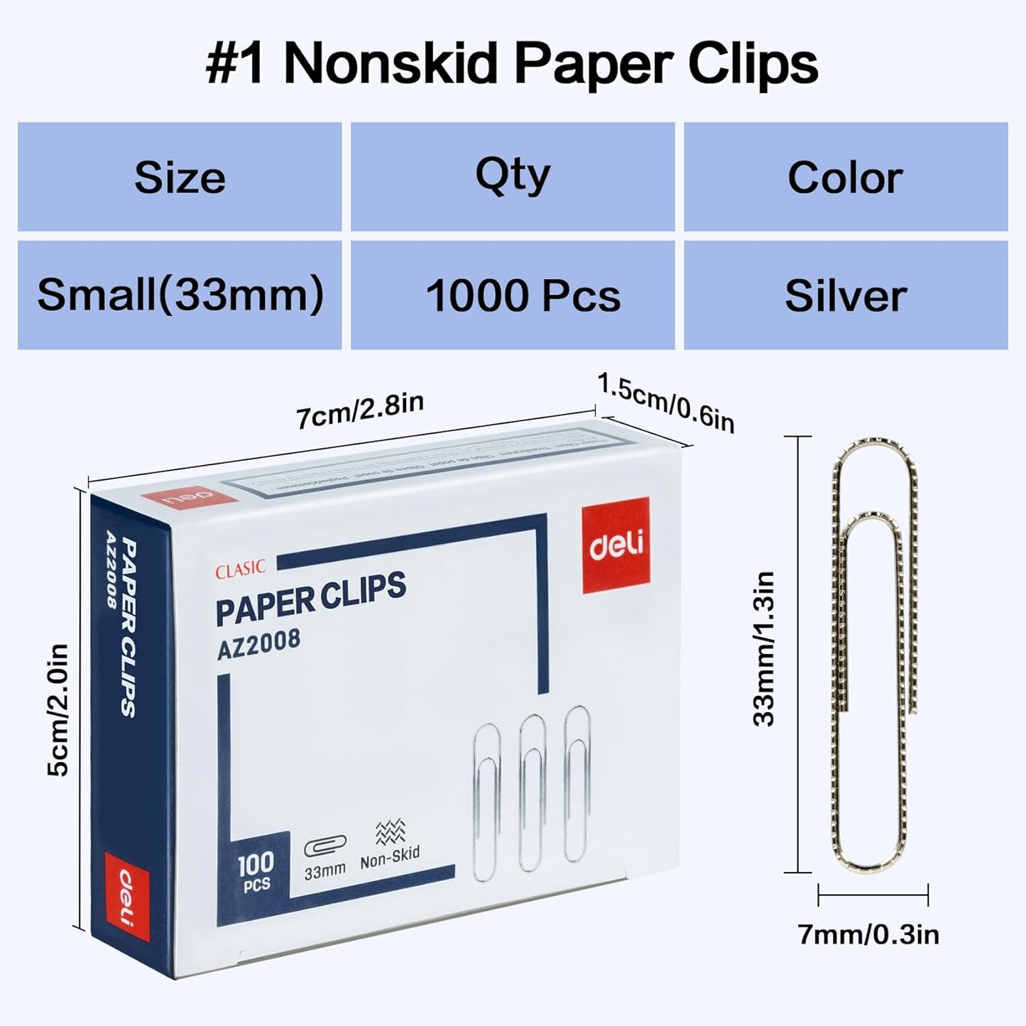 Deli #1 Nonskid Paper Clips, 1000 Medium Paper Clips, 10 Boxes of 100 Each, Silver