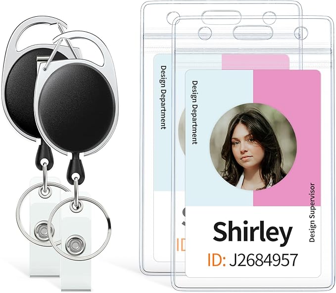 Uniclife 5 Pack Badge Holder Vertical Clear Plastic Case with Retractable Badge Reel Carabiner Clip Soft Waterproof Card Protector for IDs Credit Cards Proximity Cards Driver’s Licenses and Passes