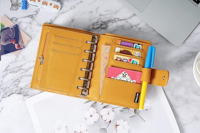 Moterm Pocket Regular Rings Planner - Genuine Leather Binder Organizer (Pebble-Mustard, 19mm Ring)