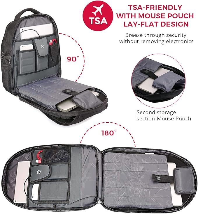 Swissdigital Design Large Travel Backpack For Men, TSA-Friendly Business Laptop Backpack, USB Charging Port，RFID Protection Tech Backpack Fits 15.6Inch Laptop (TERABYTE J16BTF-02) One Nation One World