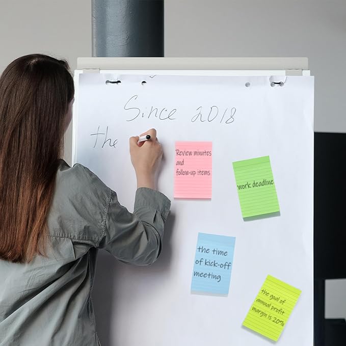 24 Pack Lined Sticky Notes 4X6 in Self Sticky Note Pads Colorful Post Stickies for Office, Home, School, Meeting, 50 Sheets/pad, (Light Color)