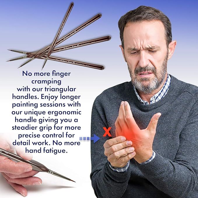 Fine Tip Paint Miniature Brushes. 4pc Round 00 Detail Paintbrushes Set for Acrylic Watercolor Oil - Art Model Craft Warhammer Hobby Paint by Numbers Painting