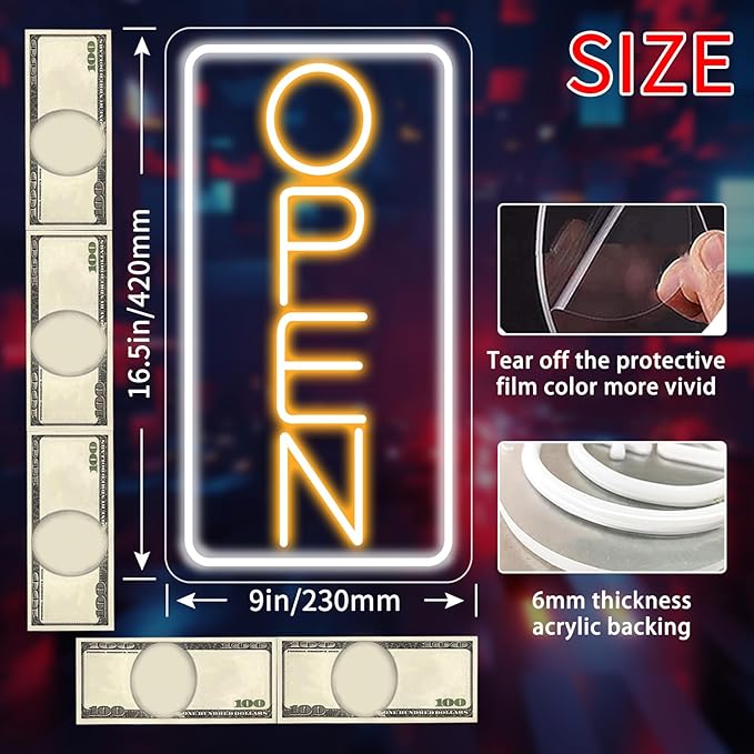 Open Signs for Business Ultra Bright 16 Inch Plug In Electric Light Up Open Sign with ON/OFF Switch for Business Storefront Window Glass Door Shop Store Florists Bar Salon Cafes Pub