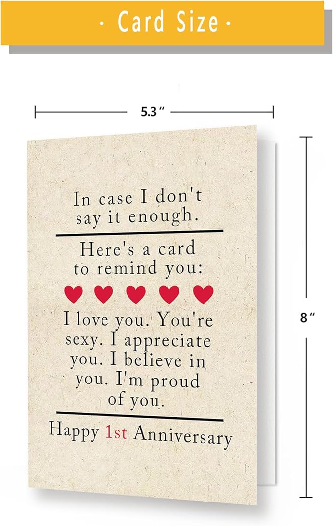 Happy One Year Anniversary Card Gifts for Him Her,Funny 1st Wedding Anniversary Card for Wife Husband,1 Year Anniversary Paper Gifts for Girlfriend Boyfriend,First Anniversary Day Card