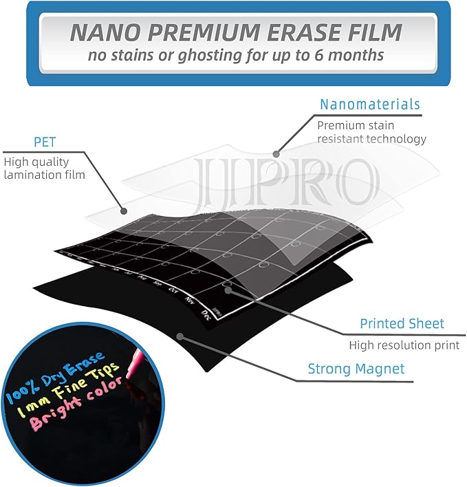 Magnetic Chalkboard Monthly Calendar - Reward Chore Chart Blackboard Combo Set with Neon Bright Liquid Chalk Markers - Bonus Grocery List and Notepad Blackboard for Refrigerator Included