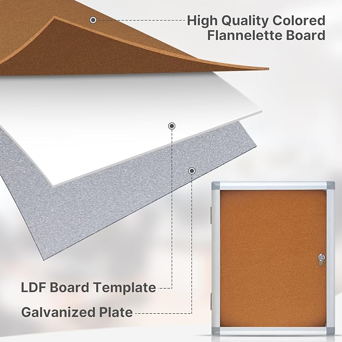 Outdoor Enclosed Cork Bulletin Board Tamper-Proof Dispaly Case, Aluminium Frame, Weatherproof Cork Noticeboard, Enclosed Cork Board for School, Office, Restaurant, Hospital etc（20 * 16inches）