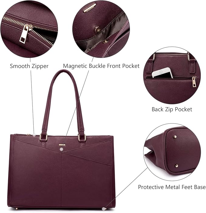 LOVEVOOK Laptop Tote Bag for Women 15.6 Inch Waterproof Leather Computer Bags Women Business Office Work Bag Briefcase Purple