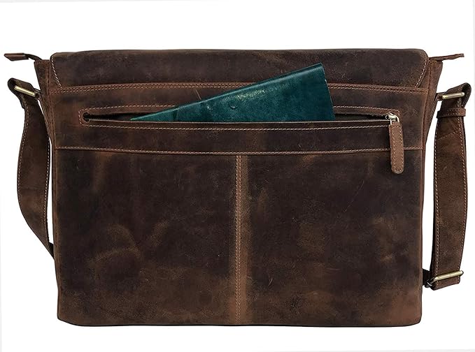 18 inch Vintage Leather Full Flap Messenger Handmade Bag Laptop Bag Satchel Bag Padded Messenger Bag Brown (messenger brown)