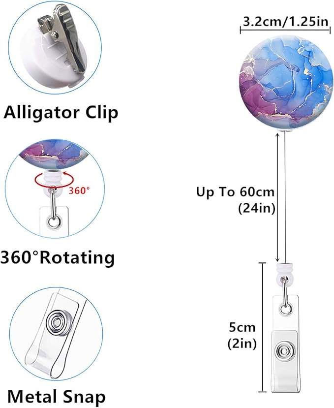 Retractable ID Badge Holder Nurse Badge Reels with Clip Name Card Holders for Office Worker Doctor Nurse (Abstract Colorful Marble 3Pack)