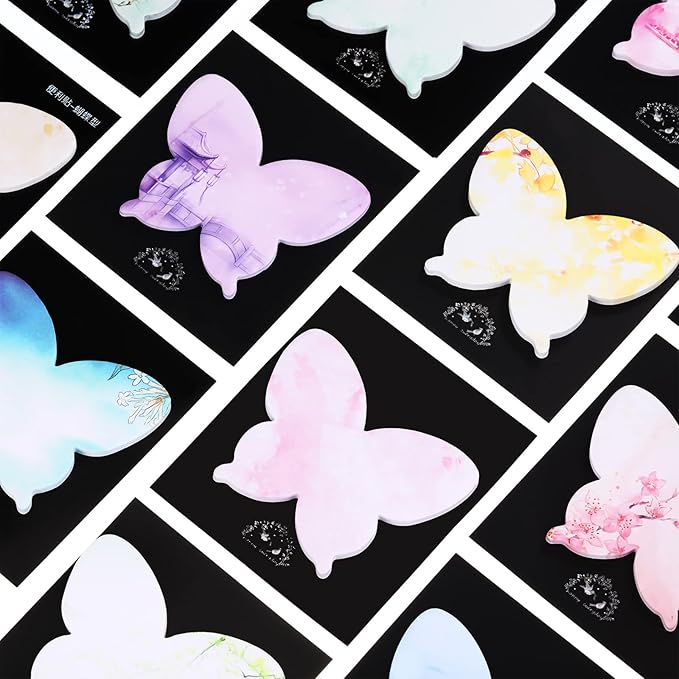 Breling 360 Pieces Sticky Notes Cute Butterfly Shaped Self-Sticky Notes Colored Watercolor Sticky Note Memo Pads for Reminders Studying School Home Family Office Supplies