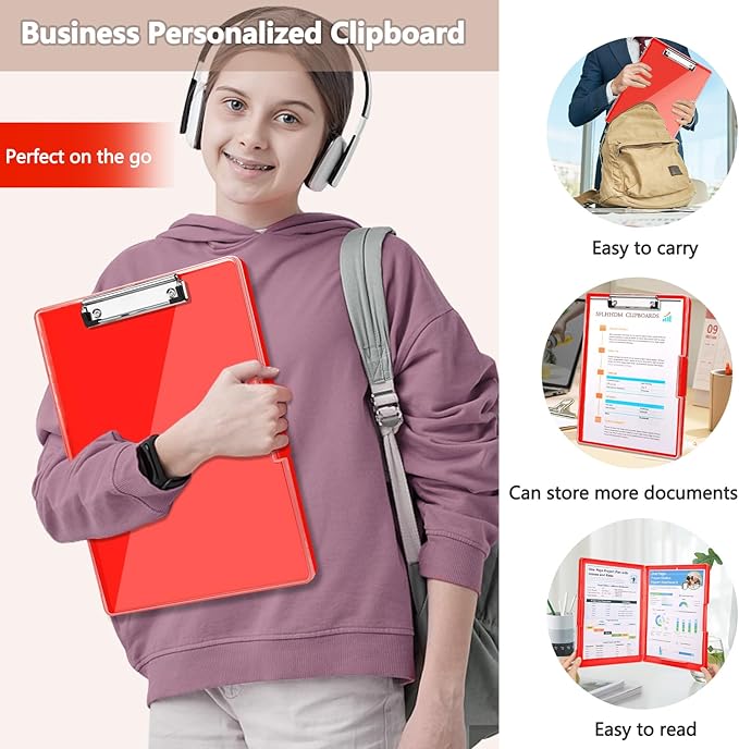 Clipboard with Storage,Heavy Duty Clip Boards 8.5x11 with 2 Storage Case,Clear Visible Top Panel Storage Clipboards,Side Opening Clip Boards,Nursing Clipboard Folder Case for Office Supplies-Red