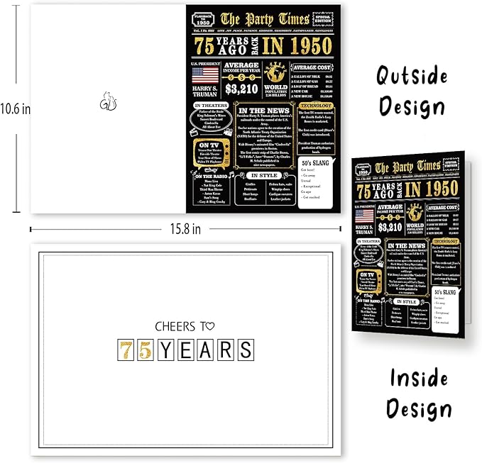 Jumbo 75th Birthday Gifts for Women Men, Big 75th Birthday Card Dad Mom, Funny 75 Year Old Bday Decorations for Grandpa Grandma, Gifts for 75 Year Old Men Women