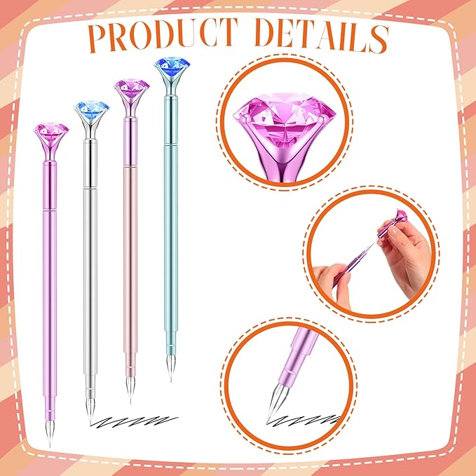 Gersoniel 24 Pieces Big Crystal Diamond Pens Bling Ballpoint Pen Black Ink Rhinestones Pen for School Office Supplies Christmas Wedding Birthday Present, 4 Colors (Scepter Style)