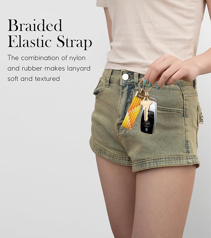 SENLLY Car Keychain, Stretchy Key Holder, Original Elastic Anti-Drop Design Finger Lanyard Strap