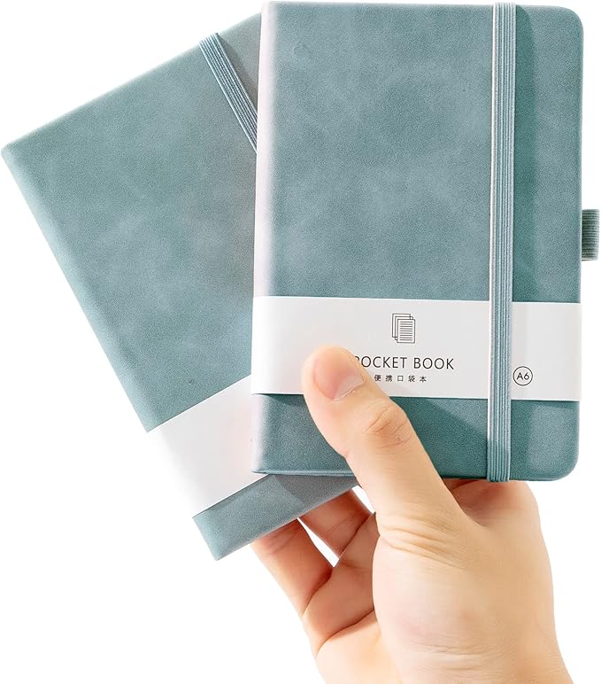 2Pack Pocket Notebook Small Notebook Journal Notebook 4 inches x 5.7 inches 200 Pages Leather Cover With Pen Holder Page Marker Ribbons(Blue)