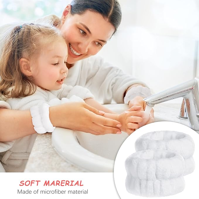 Chuangdi 4 Pairs Wrist Bands for Washing Face Wrist Spa Microfiber Wash Towel Band Scrunchies Absorbent Wristbands Sweatband for Women Prevent Liquid from Spilling