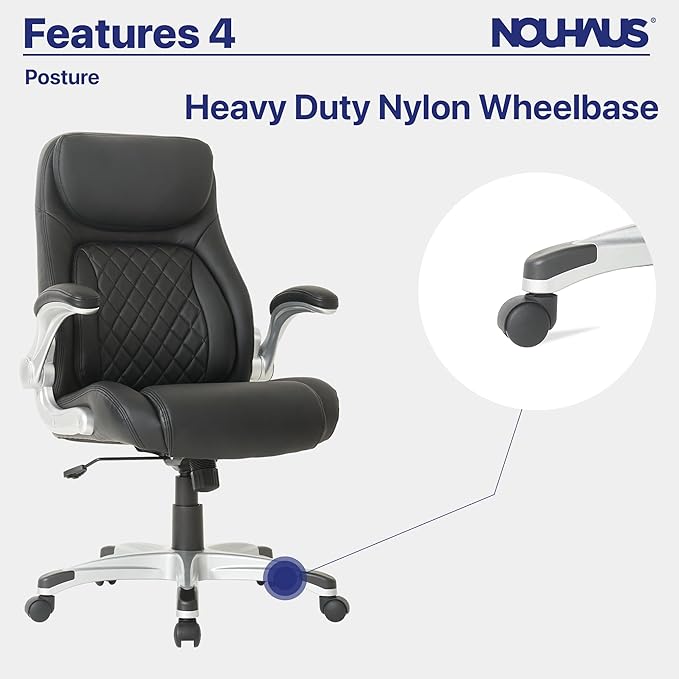 Nouhaus +Posture Ergonomic PU Leather Office Chair. Click5 Lumbar Support with FlipAdjust Armrests. Modern Executive Chair and Computer Desk Chair (Black)